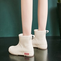 Japanese JULIPET rain shoes womens fashion style wearing short tube plus velvet soft bottom thick rain boots water boots non-slip waterproof