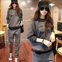 European station spring and autumn leisure sportswear suit women fashion age reduction cotton sweater pants two-piece European tide
