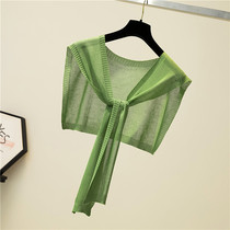 Summer collar shoulder small shawl outside with ice silk knitted knotted scarf womens short neck thin 2021