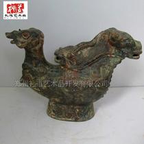 Make old red spot green embroidered double head Sheep small bronze instrumental swing piece Great rust pure copper handling antique bronze old objects ancient play