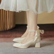 High heel shoe woman 2022 new butterfly knots female wind in heel rough heel France-style Mary Jane Shoes Woman