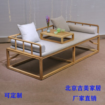 Solid Wood Luohan bed bed simple new Chinese sofa cushion living room Zen Tenon antique old elm five sets