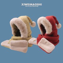 Red witch hat with three hat scarves integrated kit warm and cute Lei Feng hat bike plush St. 1226d