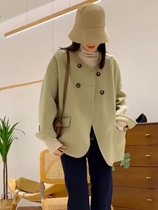 New High-end Double-sided Cashmere Coats Short Short Little Double-Row Green Australian Wool Cover