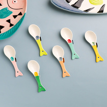 Kajima House colorful fish ceramic spoon home children cartoon spoon small soup spoon cute creative small spoon