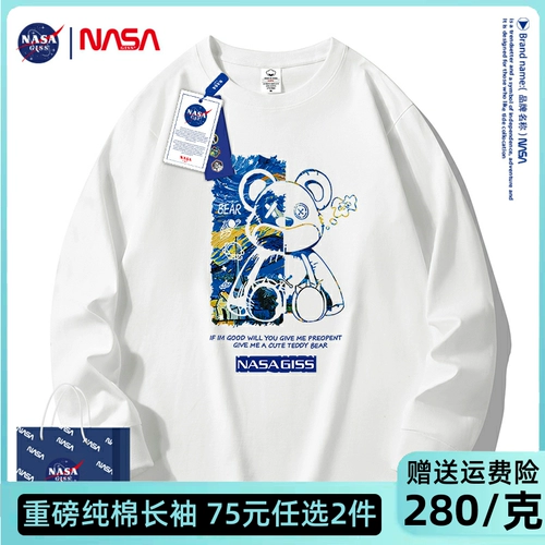 Хлопковая футболка подходит для мужчин и женщин, базовый лонгслив, с медвежатами, оверсайз, в американском стиле