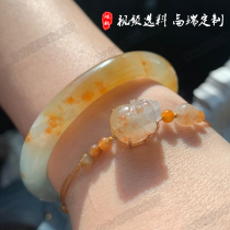 Natural Jade original stone semi-bright material ice jade bracelet Yang green spring color yellow feat flower Burmese Jade custom