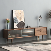 Nordic black walnut TV cabinet tea table combination all solid wood modern simple living room furniture light luxury TV cabinet