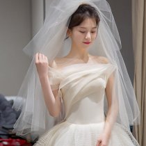 One-shouldered satin light wedding dress 2021 new drag silk bride main yarn forest simple super fairy French dream