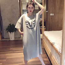 Japan summer loose plus size night dress cute funny expression pajamas short-sleeved pit strip cotton home clothes