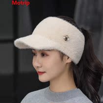 Air-top hair cap girl autumn winter with warm-like sable knitting hat outdoor running without roof duck hat tide
