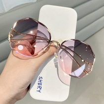 2021 new non-border trimming sunglasses female Korean version of tide Net red round face big frame thin anti-ultraviolet sun glasses