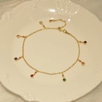 Fashion Korean style Zircon diamond personality colorful small zircon colorful pendant anklet 14K gold