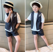 Childrens dress suit vest set Boys 2021 summer handsome catwalk casual small suit two-piece foreign style