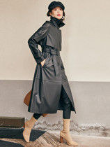 Fried street and Sa and beautiful collection grade beauty long classic belt leather windbreaker D luxury quality leather coat