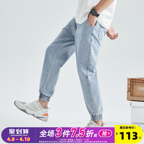 The Tang Lion 2022 Spring loaded with new jeans Mens summer slim fit with light color tightness waist and Han version Chaoge 90% bunches