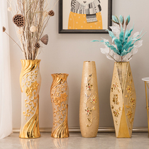 Golden ceramic vase large floor silver willow rich bamboo dried flowers flower arrangement water porch living room ornaments