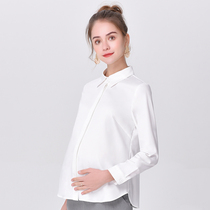 High-end professional pregnant womens shirts Womens spring long-sleeved wild loose tooling shirts Large size interview spring and autumn tops tide