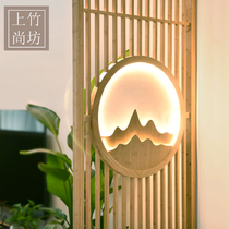 Shangzhu Shangfang round lantern Mountain Xiangyun screen Chinese entrance screen partition living room Bamboo and wood Chinese partition grille