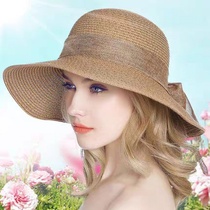 Butterfly knot straw hat woman beach out for holiday Han version Chauded sunscreen sunscreen for summer seaside Foldable sun hat