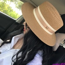 Korean flat top leisure beach straw hat womens spring and summer sun hat wide eave jazz hat Travel wild sun hat