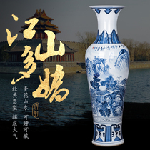 Jingdezhen tao ci shou hui antique blue and white landscape Jiangshan Jiao floor vases living room crafts da bai jian