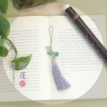 Original natural green agate Lotus mobile phone pendant key chain tassel press bag hanging creative birthday gift