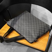 Hand bag mens horizontal business briefcase shoulder bag computer bag fashion trend crossbody Plaid leather office bag