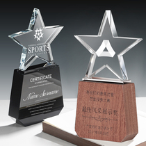 Five-pointed star trophy custom wooden crystal medal customized solid wood authorized brand enterprise outstanding employee award lettering