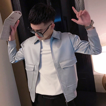 2020 new silver leather mens leather jacket Korean version of the trend Ruffian handsome wild top clothing spirit boy jacket