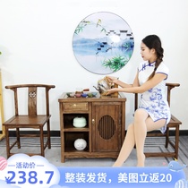 Tea cabinet Dining side cabinet New Chinese solid wood home office tea table Mobile small tea cabinet Old elm whole package
