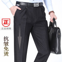 Playboy autumn and winter thick trousers men Middle-aged and elderly business leisure high-waisted straight loose non-iron wool suit