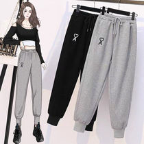 Gray sweatpants women 2021 spring and autumn loose size bunches feet fat MM slim casual sweatpants women Haren pants tide tide