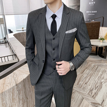 Tide brand suit mens suit Korean slim striped mens suit groom wedding dress best man professional coat