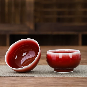 清時代　郎窯紅釉碗　紅釉開片内白釉碗　豇豆紅釉茶盞 深腹碗(F-144) 郎窑红-郎窑红促销价格、郎窑红品牌- 淘宝