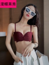 Red underwear womens small chest gathered new 2021 summer flat chest special no steel ring