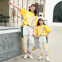 2021 new net celebrity parent-child clothing summer mother-daughter clothing summer summer mother-child short-sleeved sports western style suit casual