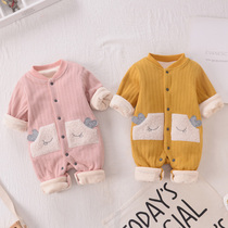 Newborn baby clothes Spring and Autumn Winter plus velvet warm newborn baby one-piece clothes winter clothes out of Ha clothes cute super cute