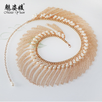 Meizi Yuan new belly dance waist chain pearl diamond chain encryption tassel chain practice clothes