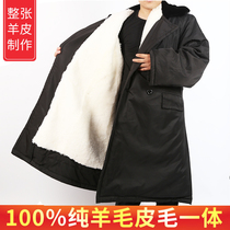 Sheepskin Army Cotton Coat Real Leather Men Winter Long Coat Thickened Cotton Clothes Labor Insurance Northeast Wool Cotton Jacket