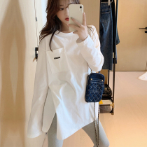Gestational Woman Dress White Plus Suede Undershirt Woman Autumn Winter Long Sleeve T-shirt 2021 New Korean Version Open Fork With Long Sleeves