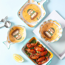 Nordic cartoon Bowl set household ceramic dishes plate tableware four sets of tableware salad baking bowl