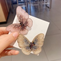 Korean romantic embroidery butterfly gold silk handmade hair stickers broken hair bangs Velcro headwear hair accessories