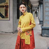  Yang Liping original design classical national style Miao embroidery yellow temperament stand-up collar embroidery new loose top female autumn