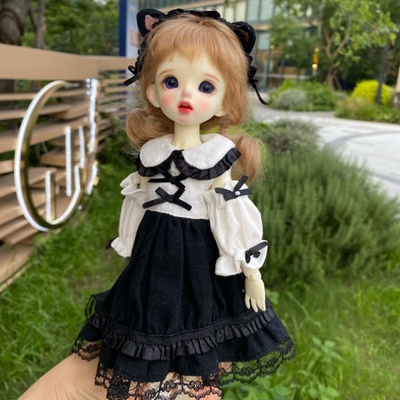 taobao agent Bjd6 dressed dress suit dress sleeve sleeve hoop socks total 4 points black and white six -branch handmade baby clothes