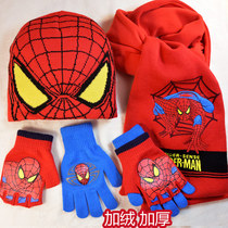 Plus size small size hat scarf gloves three-piece Spider Man autumn winter outdoor children boys New Year gift