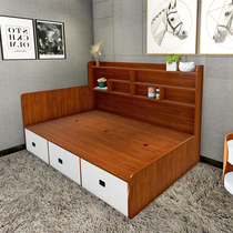  Bed with bookshelf Integrated tatami solid wood with drawer high box stitching single storage bed against the wall storage multi-function