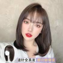 Wig female summer hair hand needle full head set real hair full real hair long hair level collarbone hair net red short hair