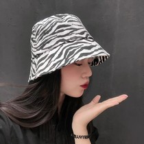 Hat female zebra pattern retro fisherman hat Japanese face small bucket hat Hipster wild sun hat net red basin hat