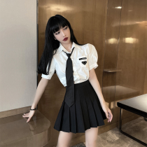 jk uniform set female summer student uniform school uniform college style tie shirt pleated skirt foreign air age two-piece set